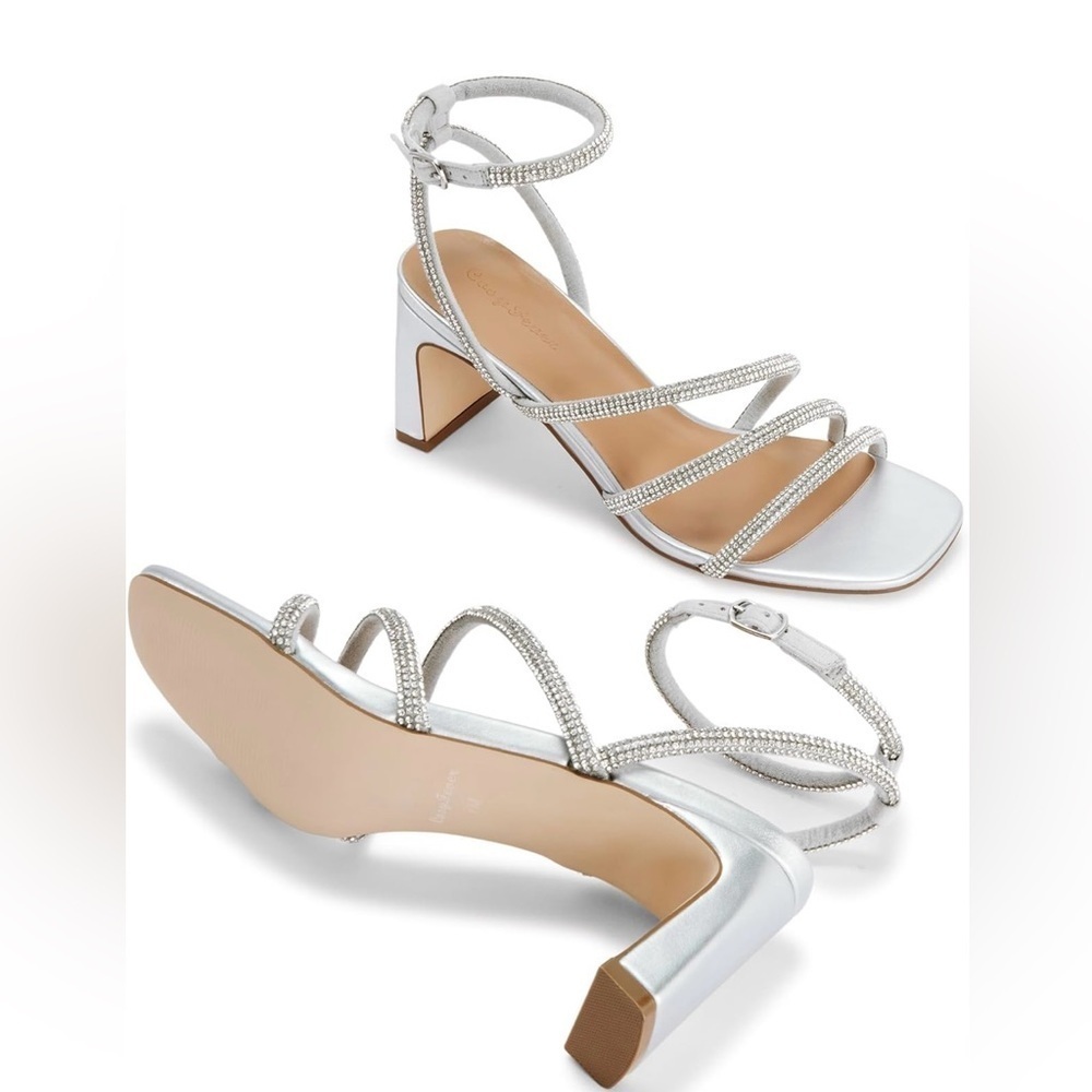 CosyFever Rhinestone Heeled Sandals | Silver | Size 7M | Party-Ready Glam!